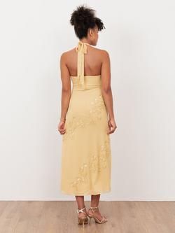 Maya Deluxe Floral Beaded Halterneck Midaxi Dress, Buttercream - view 2, Buttercream