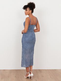 Maya Deluxe Textured Overlay Midaxi Dress, Infinity Blue - view 2, Infinity Blue