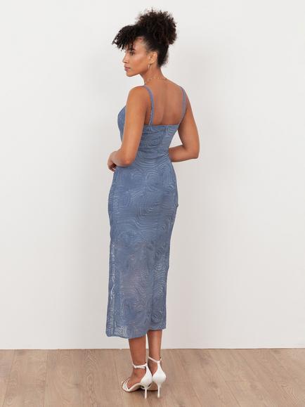 Maya Deluxe Textured Overlay Midaxi Dress, Infinity Blue - view 2, Infinity Blue