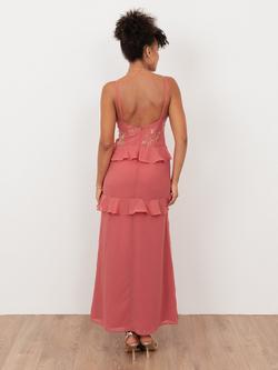 Maya Deluxe Embellished Ruffle Maxi Dress, Mid Pink - view 2, Mid Pink