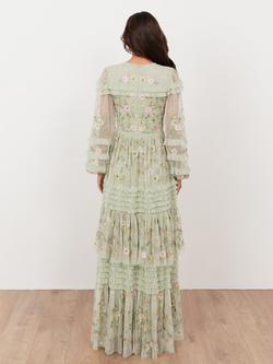 Maya Deluxe Embroidered Tulle Ruffle Maxi Dress, Meadow Green - view 2, Meadow Green