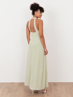 Maya Deluxe Embroidered Floral Halterneck Maxi Dress, Meadow Green - view 2, Meadow Green