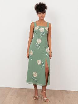Maya Deluxe Embellished Floral Square Neck Midaxi Dress, Deep Mint, Deep Mint