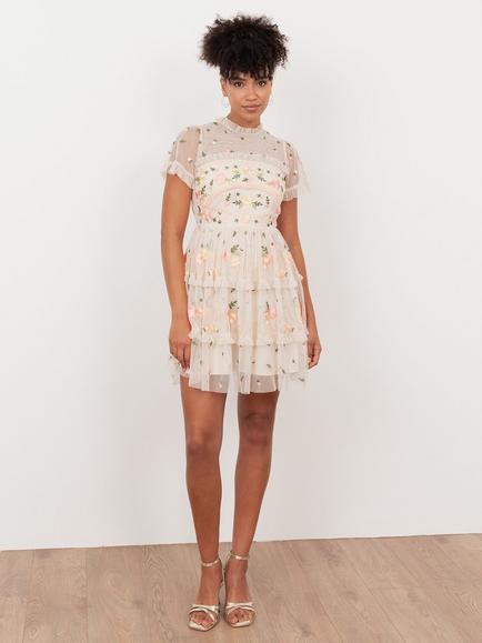 Maya Deluxe Embroidered Floral Tulle Mini Dress, Multi - view 2, Multi