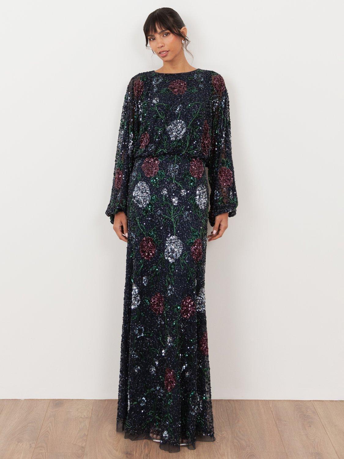 maya long sleeve maxi dress Maya Fully Embellished Round Neck Long Blouson Sleeve Maxi Dress  Maya  Deluxe