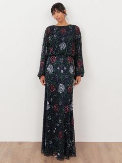 Maya Deluxe Embellished Blouson Sleeve Maxi Dress, Navy, Navy