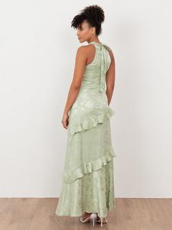 Maya Deluxe Floral Halterneck Satin Maxi Dress, Meadow Green - view 2, Meadow Green
