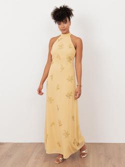 Maya Deluxe Embellished Floral Halterneck Maxi Dress, Buttercream, Buttercream