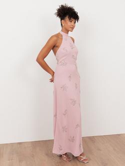 Maya Halter Neck Floral Embellished Maxi Dress, Soft Pink, Soft Pink