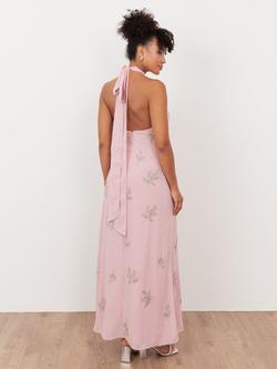 Maya Halter Neck Floral Embellished Maxi Dress, Soft Pink - view 2, Soft Pink