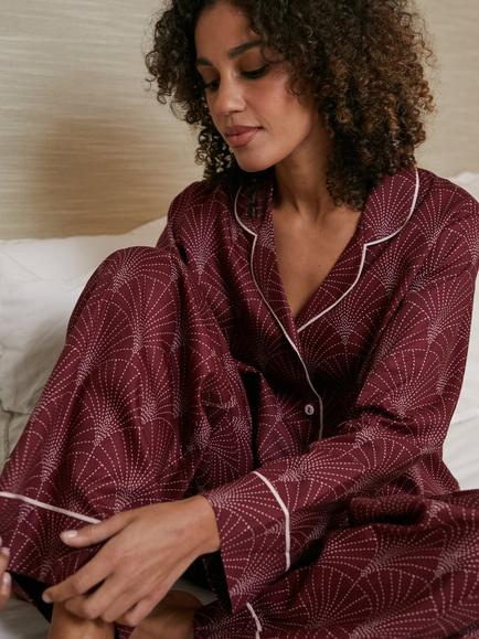 Cyberjammies Geo Print Button Down Long Pyjama Set, Berry, Berry