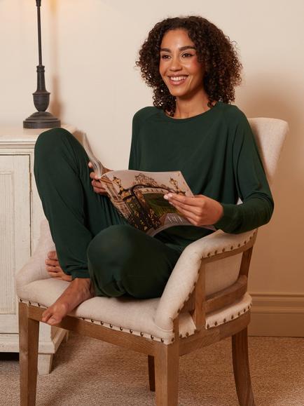 Cyberjammies Slouch Long Pyjama Set, Dark Green, Dark Green