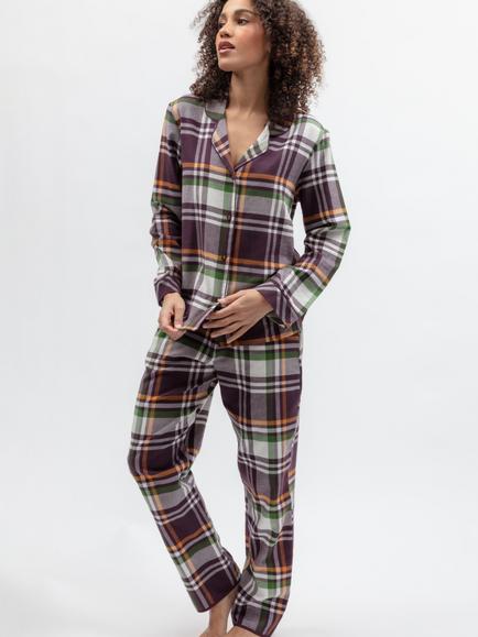 Cyberjammies Check Button Down Long Pyjama Set, Plum, Plum