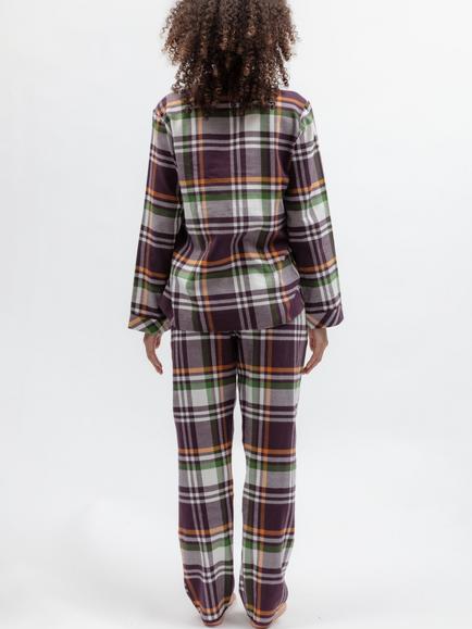 Cyberjammies Check Button Down Long Pyjama Set, Plum - view 2, Plum