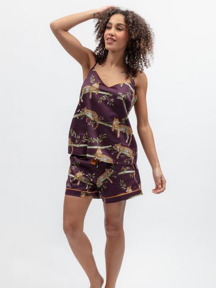 Cyberjammies Slumber Leopard Short Pyjama Set, Plum, Plum