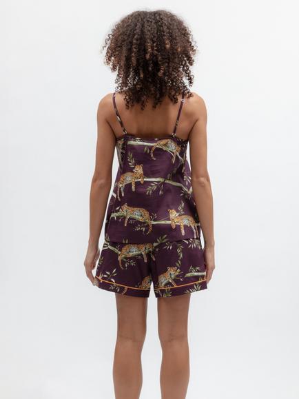 Cyberjammies Slumber Leopard Short Pyjama Set, Plum - view 2, Plum