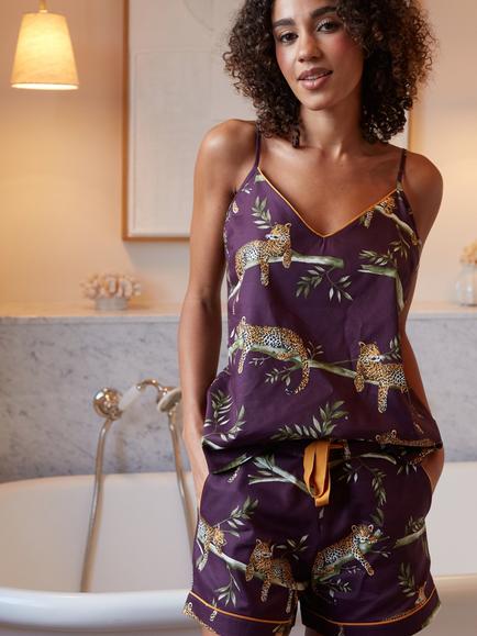 Cyberjammies Slumber Leopard Short Pyjama Set, Plum, Plum