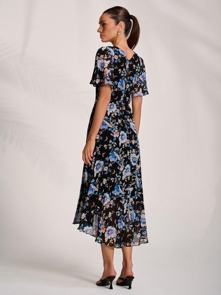 Jolie Moi Wrap Pleated Maxi Dress, Black - view 2, Black
