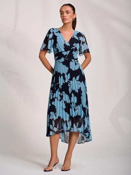 Jolie Moi Floral Pleated Chiffon Maxi Dress, Blue