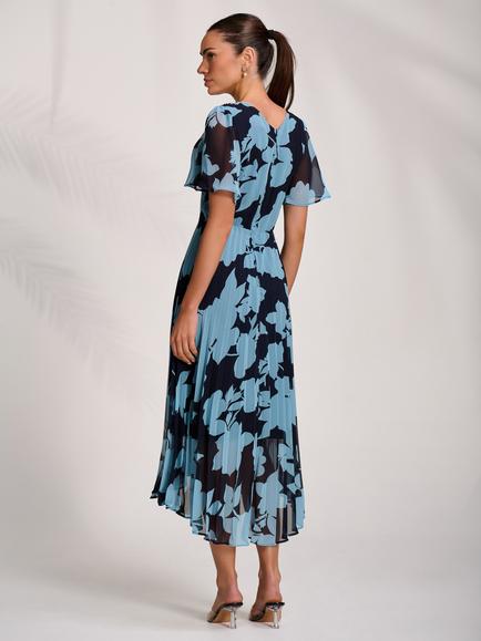 Jolie Moi Floral Pleated Chiffon Maxi Dress - view 2, Blue