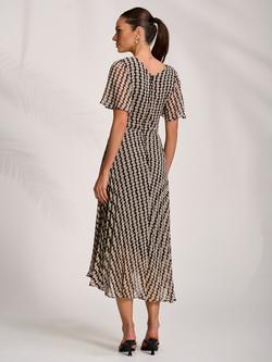 Jolie Moi Geometric Pleated Chiffon Maxi Dress, Stone/Black - view 2, Stone/Black