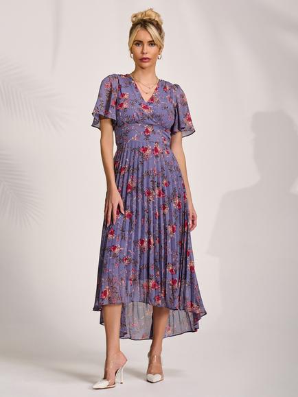 Jolie Moi Floral Pleated Chiffon Maxi Dress, Purple