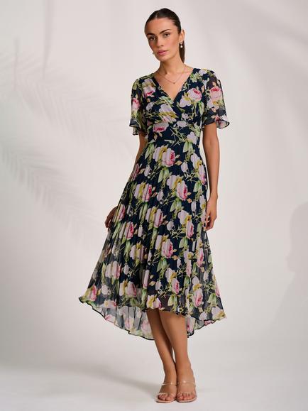 Jolie Moi Floral Pleated Chiffon Maxi Dress, Pink