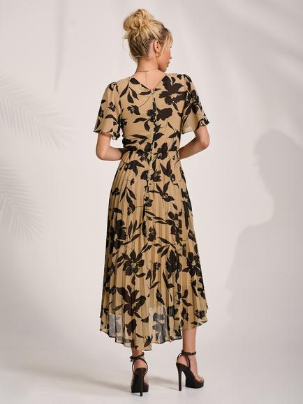 Jolie Moi Floral Pleated Maxi Dress - view 2, Stone/Black