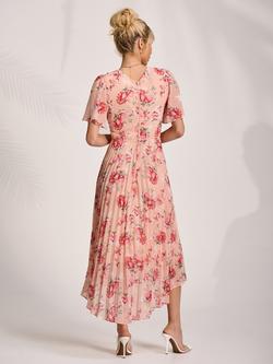Jolie Moi Floral Pleated Maxi Dress - view 2, Coral