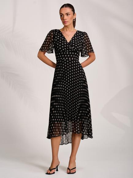 Jolie Moi Pleated Skirt Midi Dress, Black