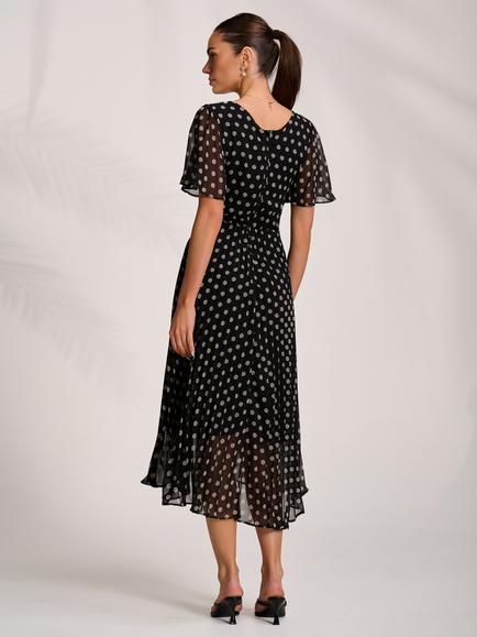 Jolie Moi Pleated Skirt Midi Dress - view 2, Black
