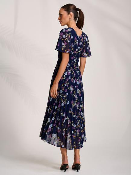 Jolie Moi Floral Pleated Maxi Dress, Navy - view 2, Navy