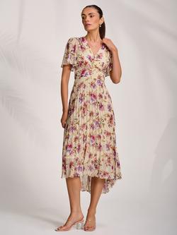 Jolie Moi Floral Pleated Maxi Dress, Cream