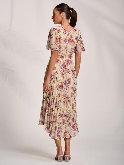 Jolie Moi Floral Pleated Maxi Dress - view 2, Cream