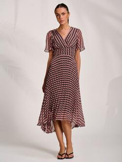Jolie Moi Geometric Pleated Maxi Dress, Pink, Pink