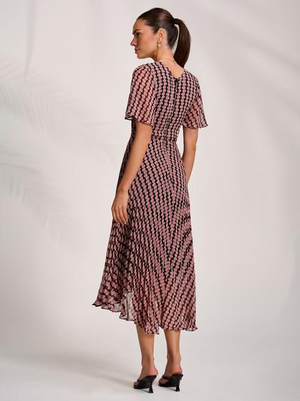 Jolie Moi Geometric Pleated Maxi Dress, Pink - view 2, Pink