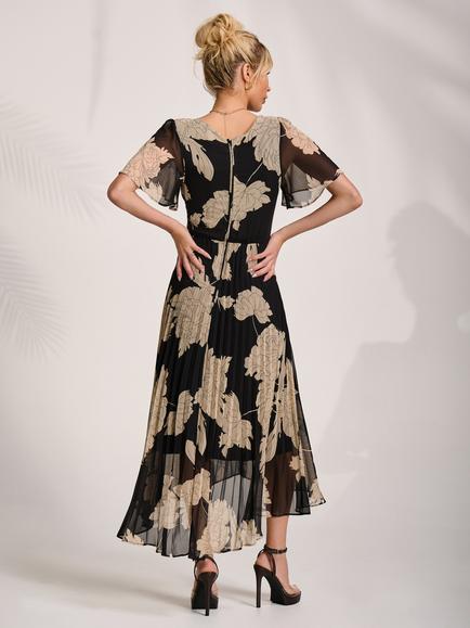 Jolie Moi Floral Pleated Maxi Dress - view 2, Black