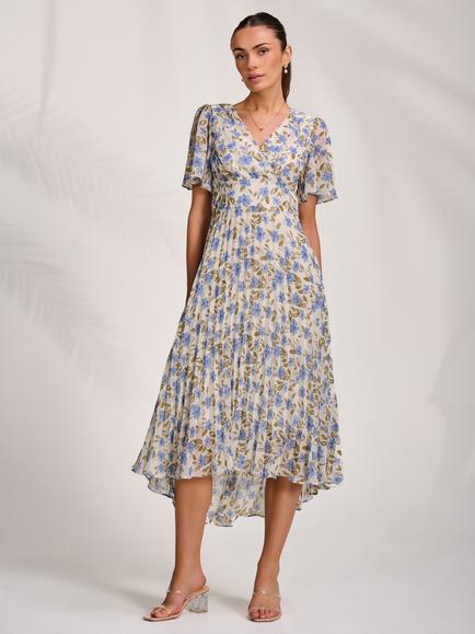 Jolie Moi Floral Pleated Maxi Dress, Blue