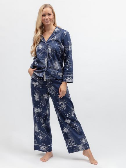 Cyberjammies Celestial Zodiac Button Down Long Pyjama Set, Navy, Navy