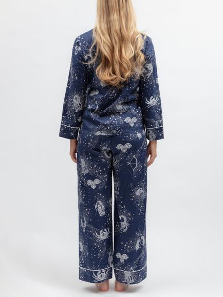 Cyberjammies Celestial Zodiac Button Down Long Pyjama Set, Navy - view 2, Navy