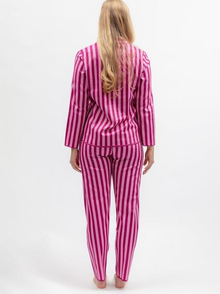 Cyberjammies Belle Stripe Button Down Long Pyjama Set, Magenta - view 2, Magenta