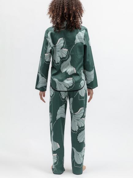 Cyberjammies Grace Floral Button Down Long Pyjama Set, Green - view 2, Green