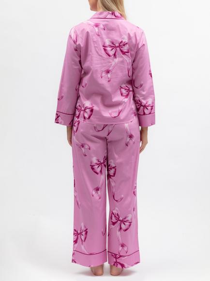 Cyberjammies Belle Bow Print Button Down Long Pyjama Set, Pink - view 2, Pink