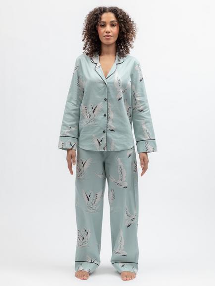 Cyberjammies Grace Swan Button Down Long Pyjama Set, Mint, Mint
