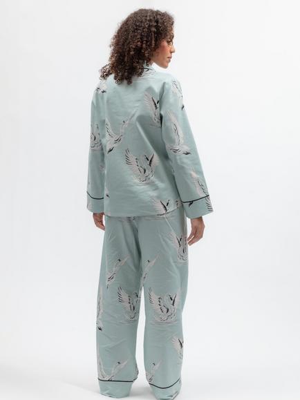 Cyberjammies Grace Swan Button Down Long Pyjama Set, Mint - view 2, Mint