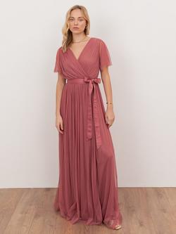 Anaya With Love Tulle Faux Wrap Short Sleeve Maxi Dress, Faded Rose, Faded Rose