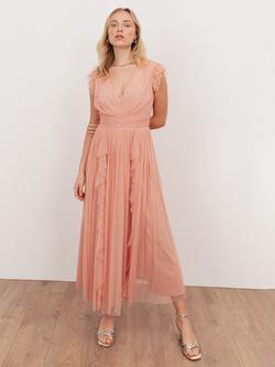 Anaya With Love V-Neck Flutter Shoulder Ruffle Maxi Dress, Peach, Peach