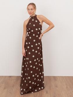 Anaya With Love Sleeveless Halter Neck Polka Dot Maxi Dress, Brown/Cream, Brown/Cream