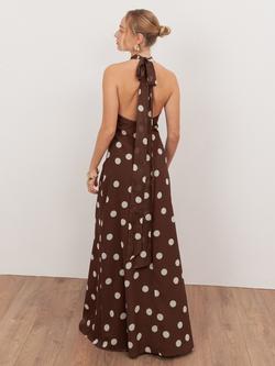 Anaya With Love Sleeveless Halter Neck Polka Dot Maxi Dress, Brown/Cream - view 2, Brown/Cream
