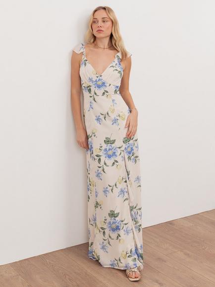 Anaya With Love V-Neck Ruffle Shoulder Floral Maxi Dress, Multi, Multi
